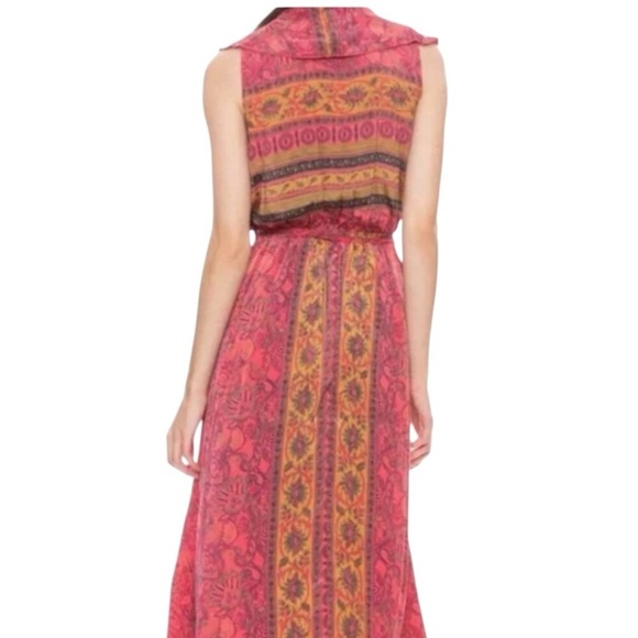 Raga Pink Boho Paisley Ruffle Midi Dress – Sleeveless Tie Waist SP - Picture 3 of 13
